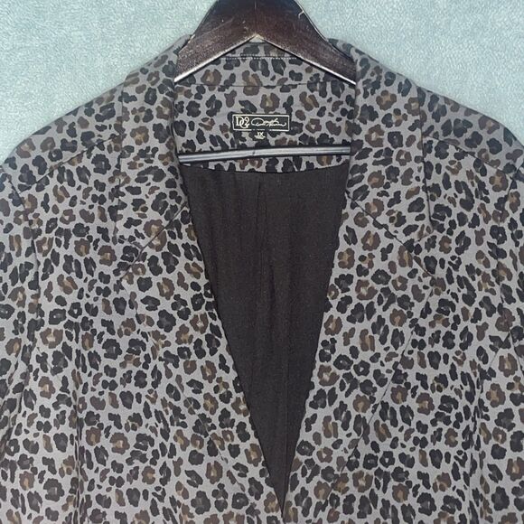 Diane Gilman Womens Leopard Print Blazer Size 1X Mob Wife Office Neutral Career - Picture 2 of 13